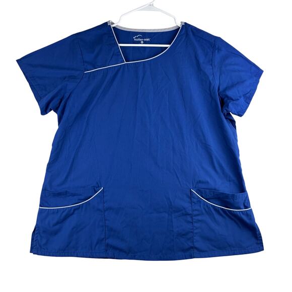 Butter Soft Scrub Top Womens XL Cobalt Blue Nursing Work Uniform Pockets Comfort - Picture 1 of 9